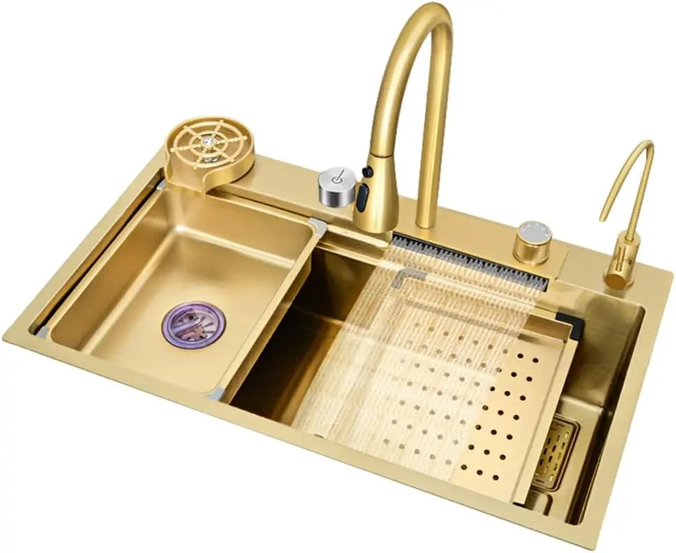 Broncho Nano Stainless Waterfall Kitchen Sink With Faucet