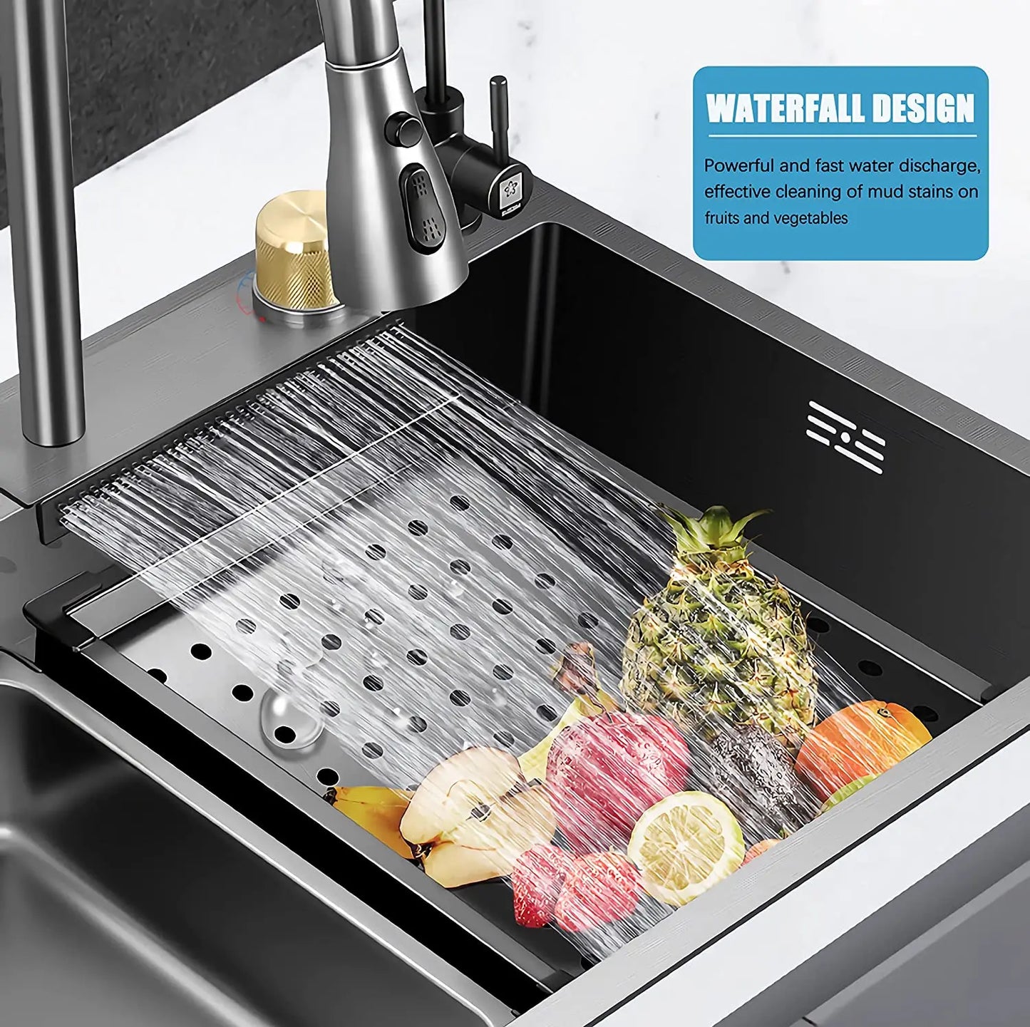 Broncho Nano Stainless Waterfall Kitchen Sink With Faucet
