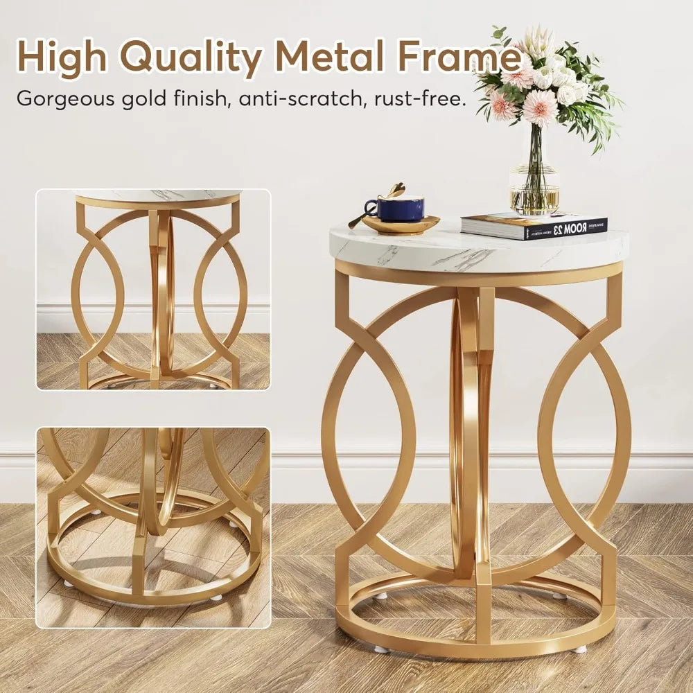 Modern Round End Table Set Of 2 Thick Tabletop Metal Base