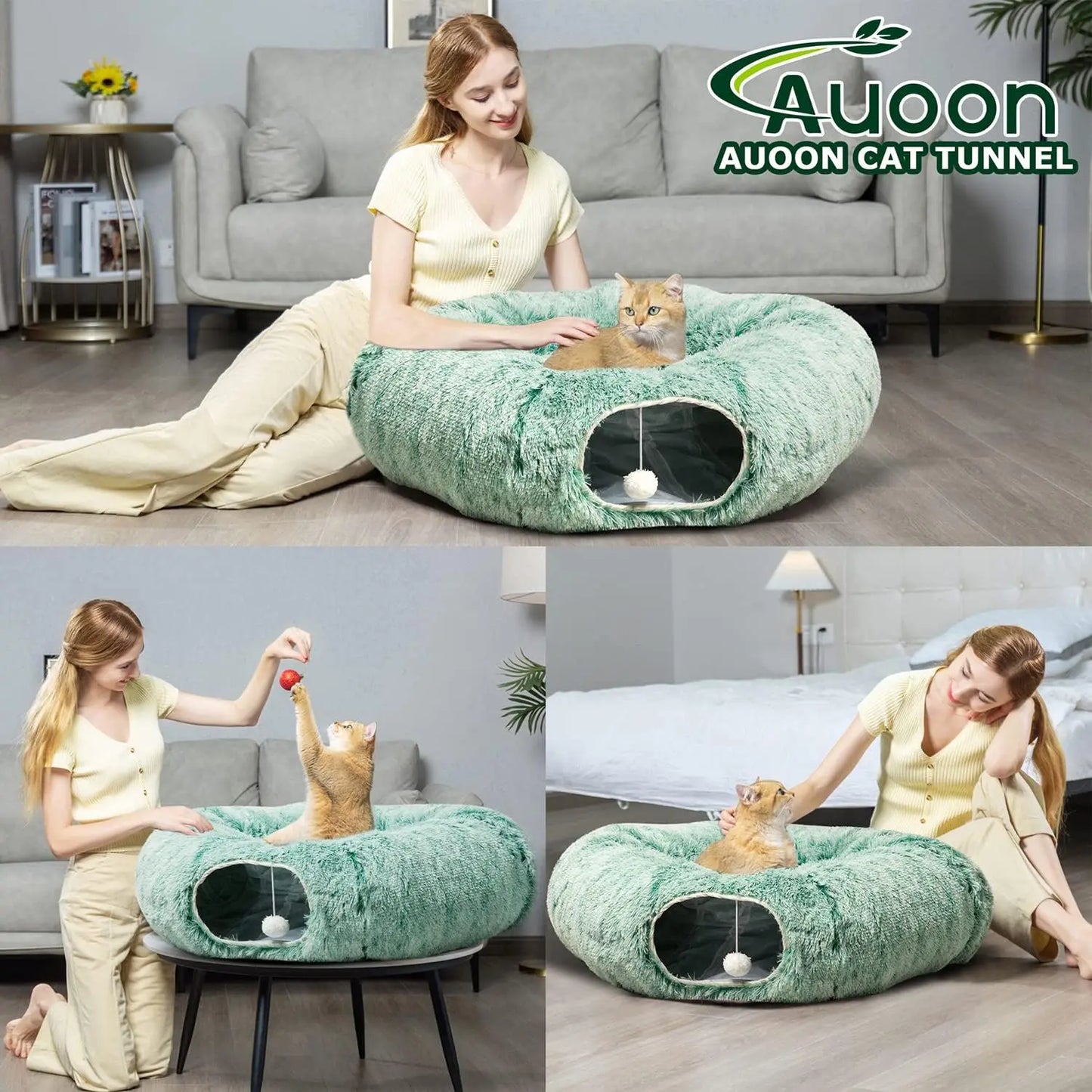 Hign Concerned Plush Cat Tunnel Bed With Central Mat