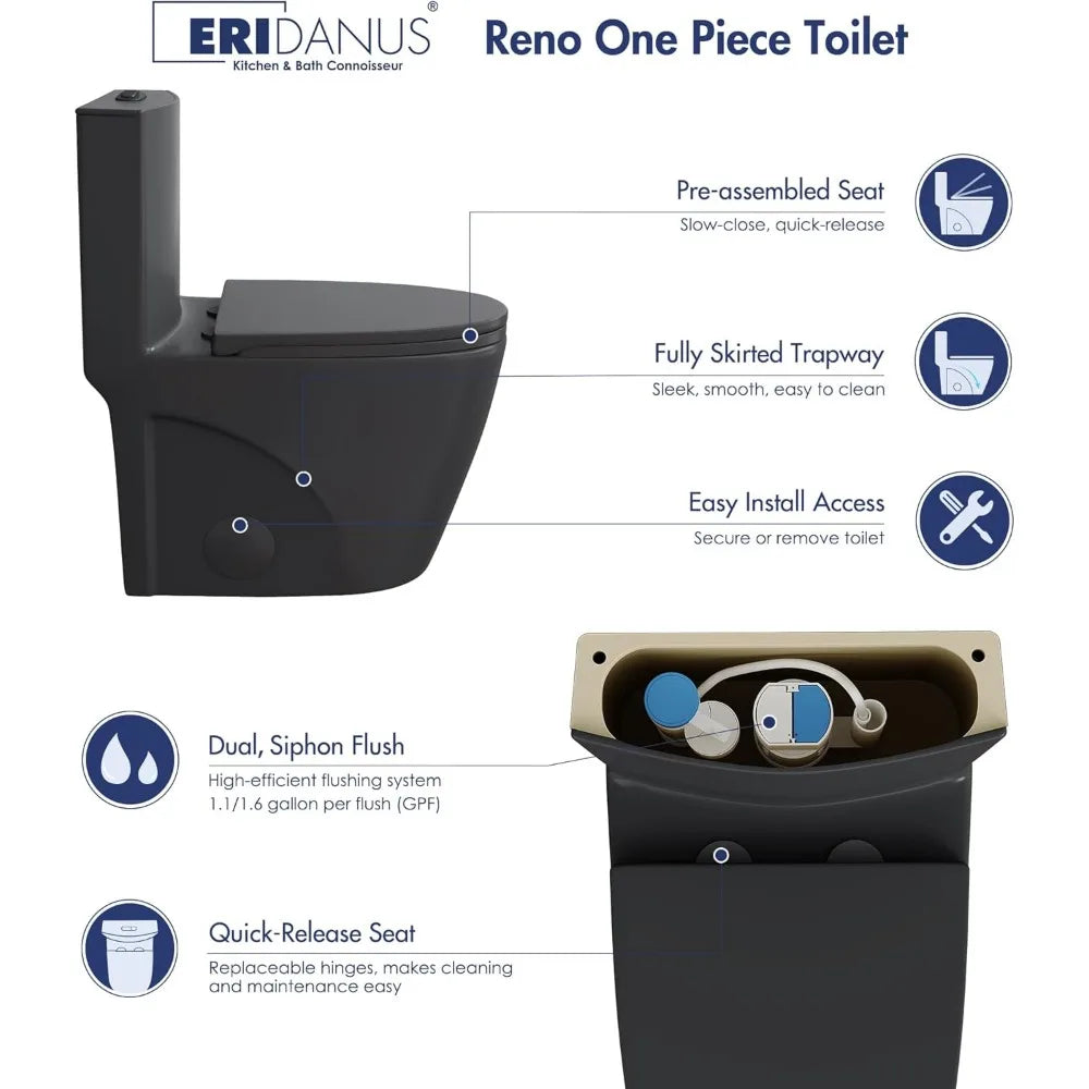 Elongated One Piece Toilet Dual Flush 1.1 To 1.6 GPF