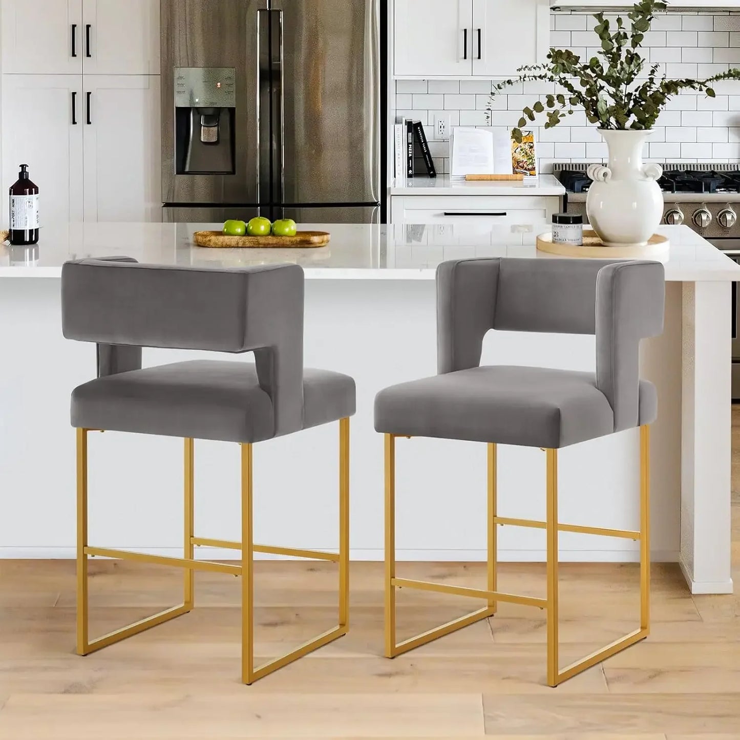 Angduo Velvet Bar Stools Set Of 4 Modern Metal Frame