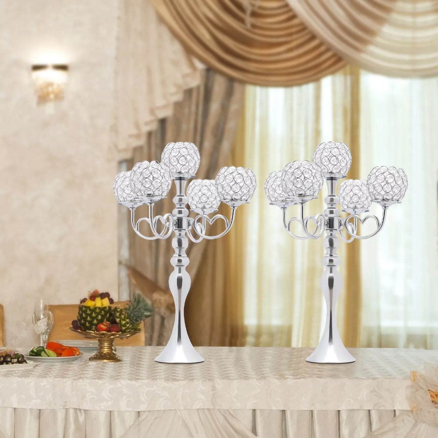 Bymaocar 5-Arm Crystal Candelabra Wedding Decor Iron Frame
