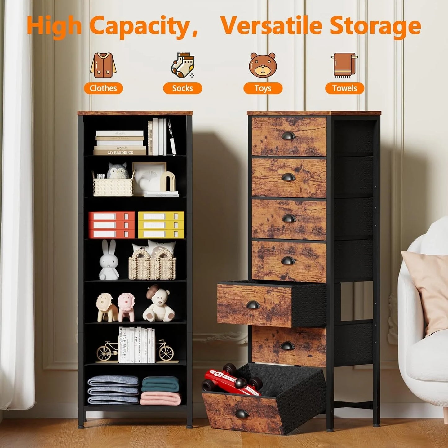 Industrial Seven Drawer Dresser Bedroom Chest Storage