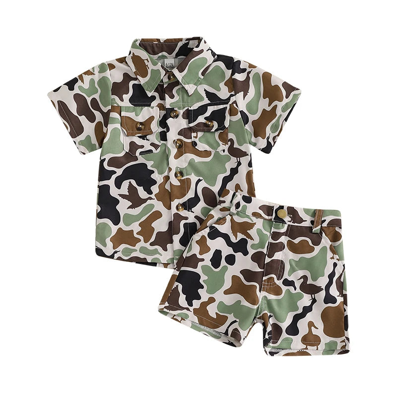 Infant Camo Print Short Sleeve Shirt And Shorts Set
