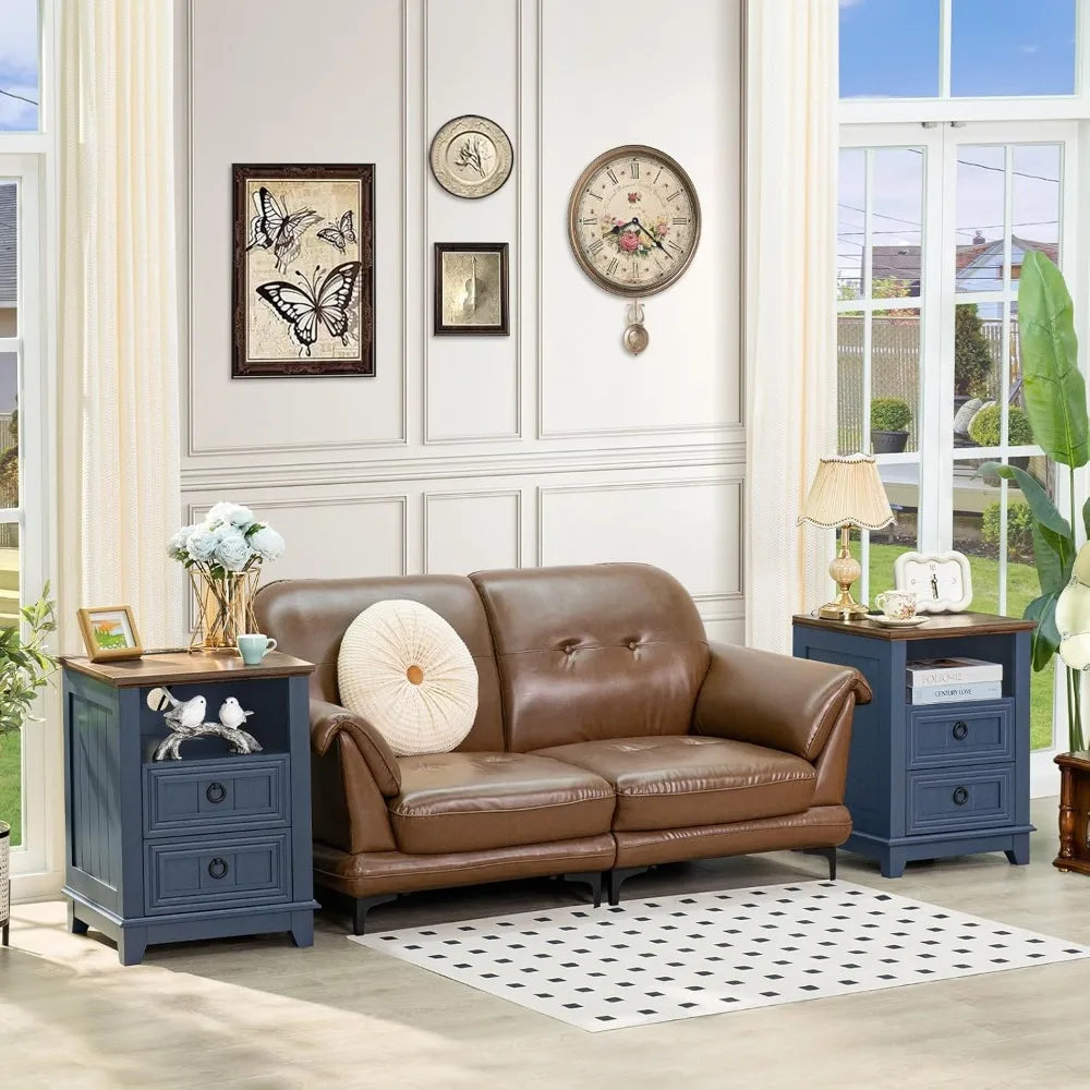 XMSJ Farmhouse Nightstands Set Of 2 With Charging Station