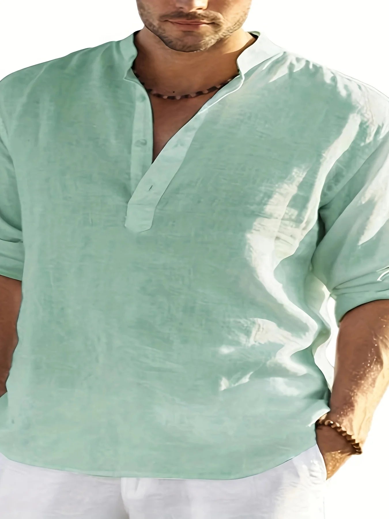 CN Zhejiang Linen Stand Collar Mens Cotton Linen Shirt