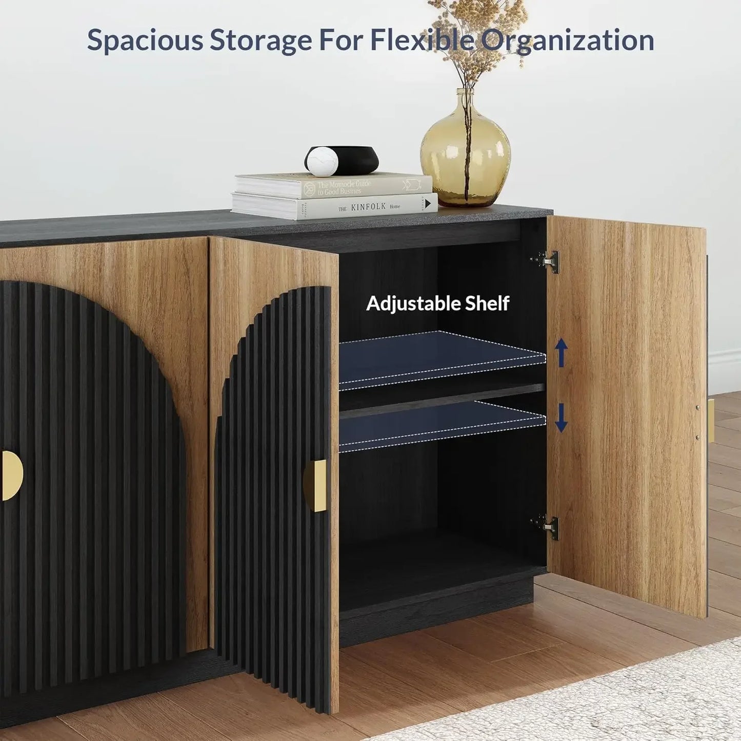 XMSJ Fluted Buffet Cabinet With Storage Arc Sideboard
