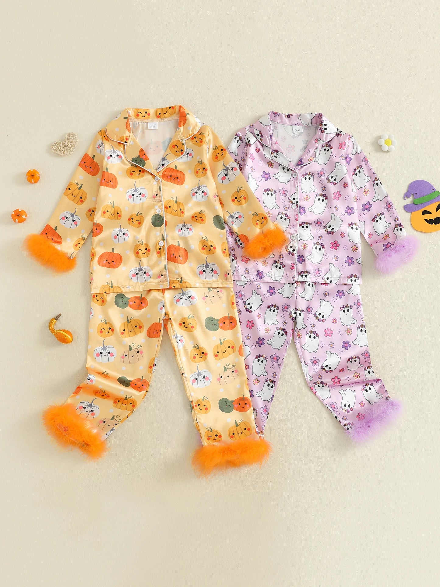 Halloween Bat Spider Print Kids Pajama Set Long Sleeve Pants