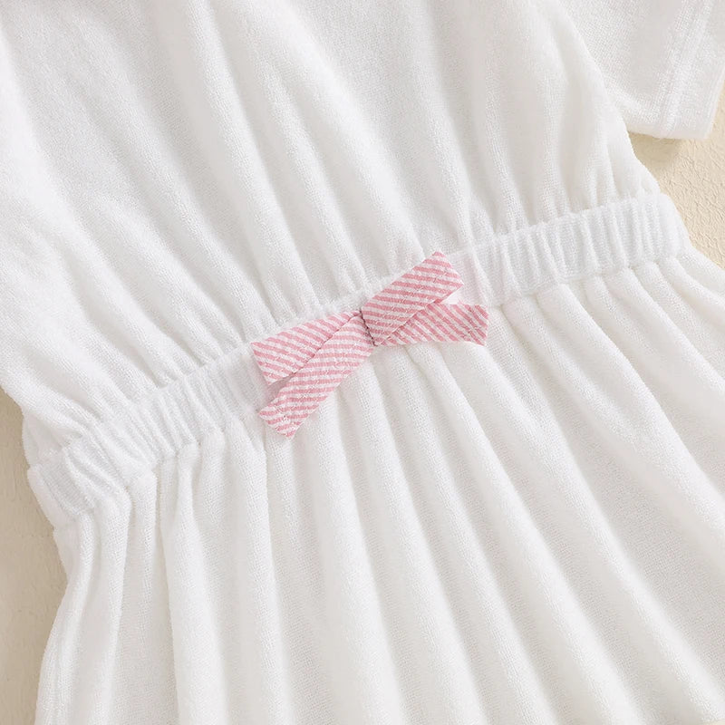 Kids Hooded Beach Cover Up Dress With 3D Bow Swimwear