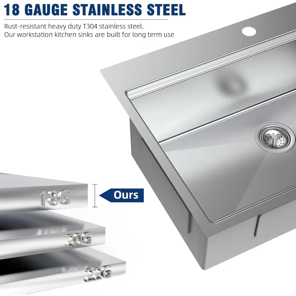 Undermount Kitchen Sink Workstation T304 Stainless Steel