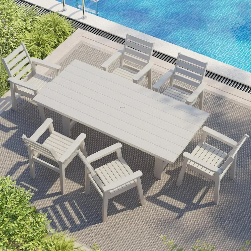 General 7 Piece HDPE Outdoor Dining Set With Umbrella