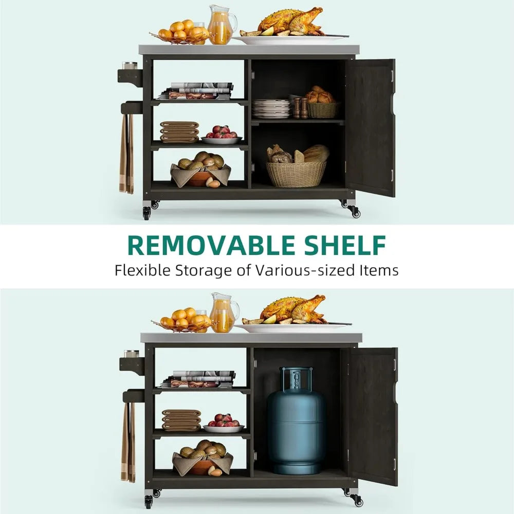DAFIFY Solid Wood Outdoor Grill Cart With Stainless Table