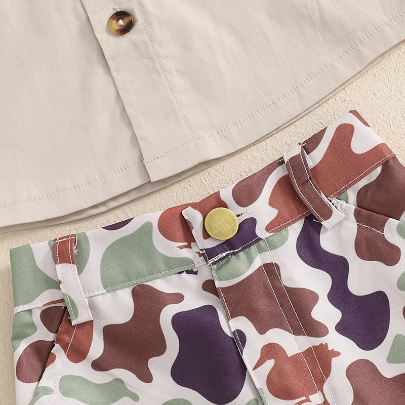 Infant Camo Print Short Sleeve Shirt And Shorts Set