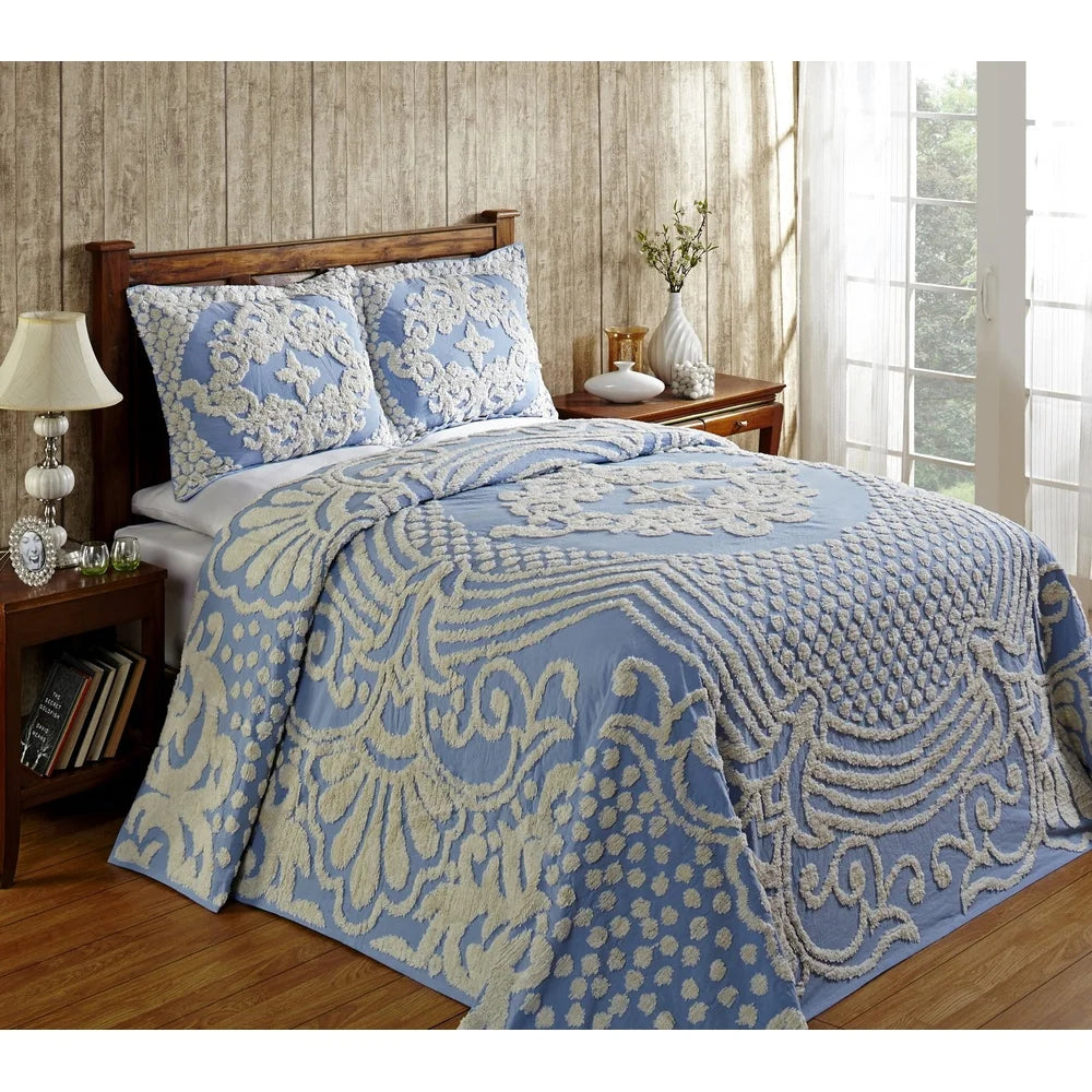 DUTRIEUX Chenille Bedspread Floral Design Lightweight