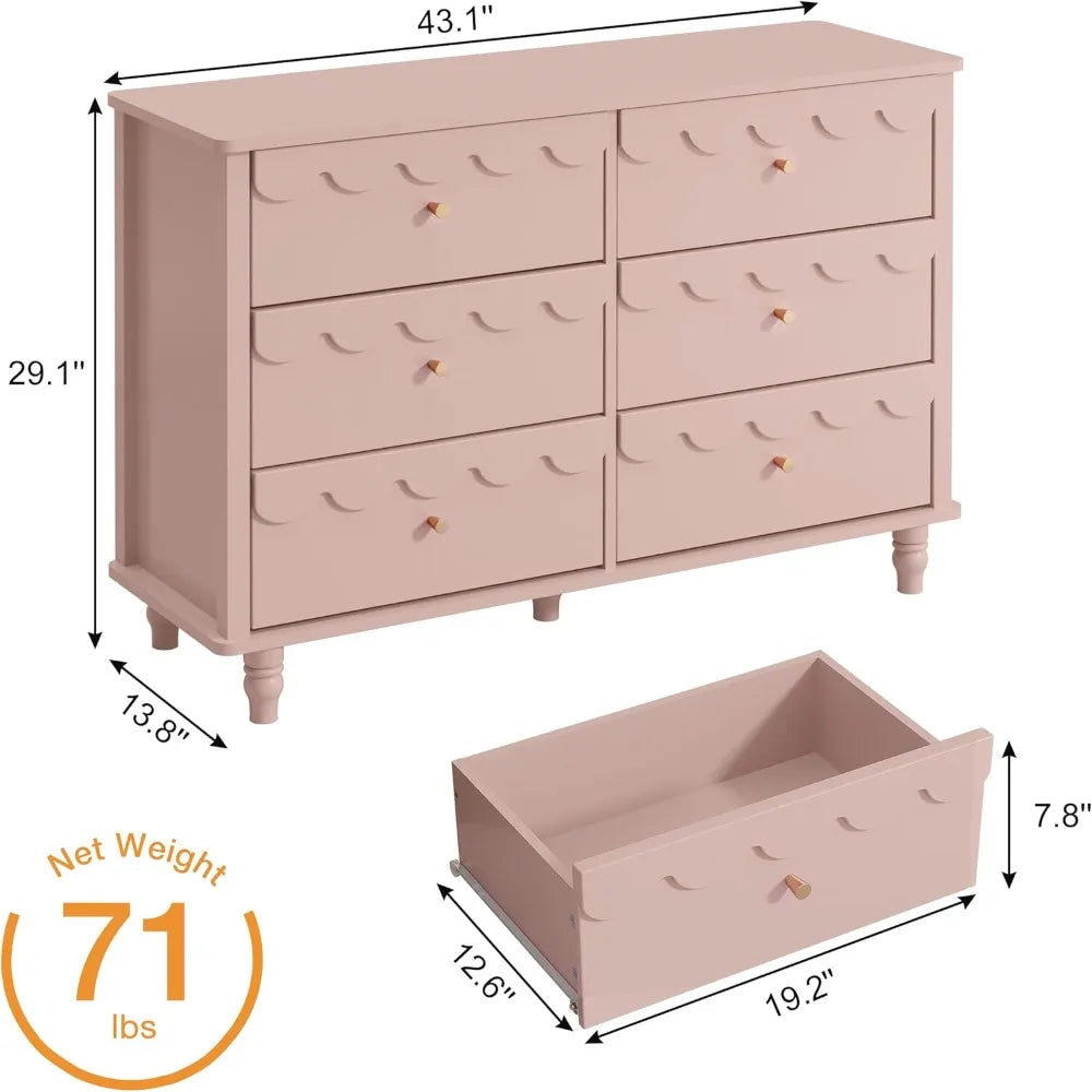 MKDK Modern Scalloped 6 Drawer Dresser Organizer Storage