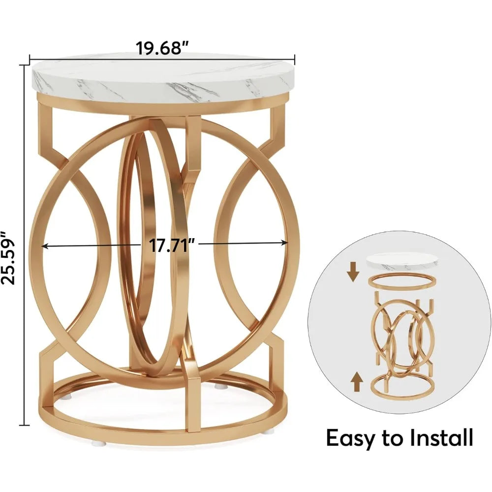 Modern Round End Table Set Of 2 Thick Tabletop Metal Base
