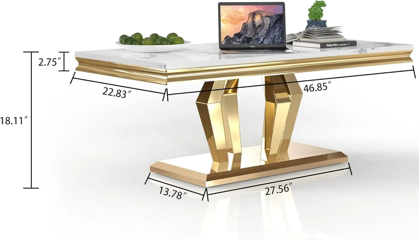 XMSJ White Marble Coffee Table With Stainless Steel Base