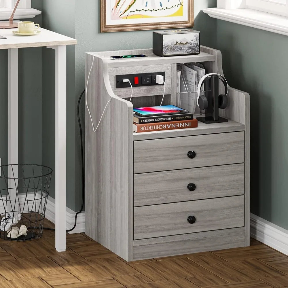 MKDK Nightstand Set With Charging Station And Hutch