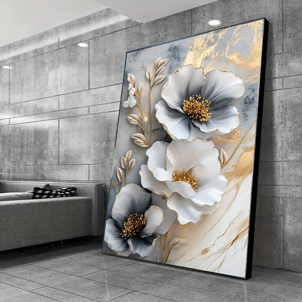 Hign-concerned Modern Luxury Floral Canvas Mural Framed 3D