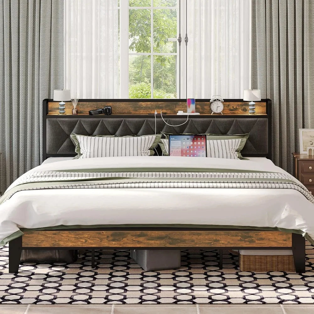 DAFIFY Storage Headboard Bed Frame With Electrical Outlets