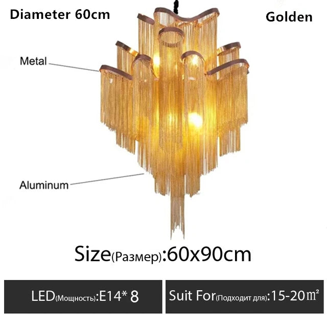 Italy Designer Tassel Chandelier Aluminum Chain Lighting