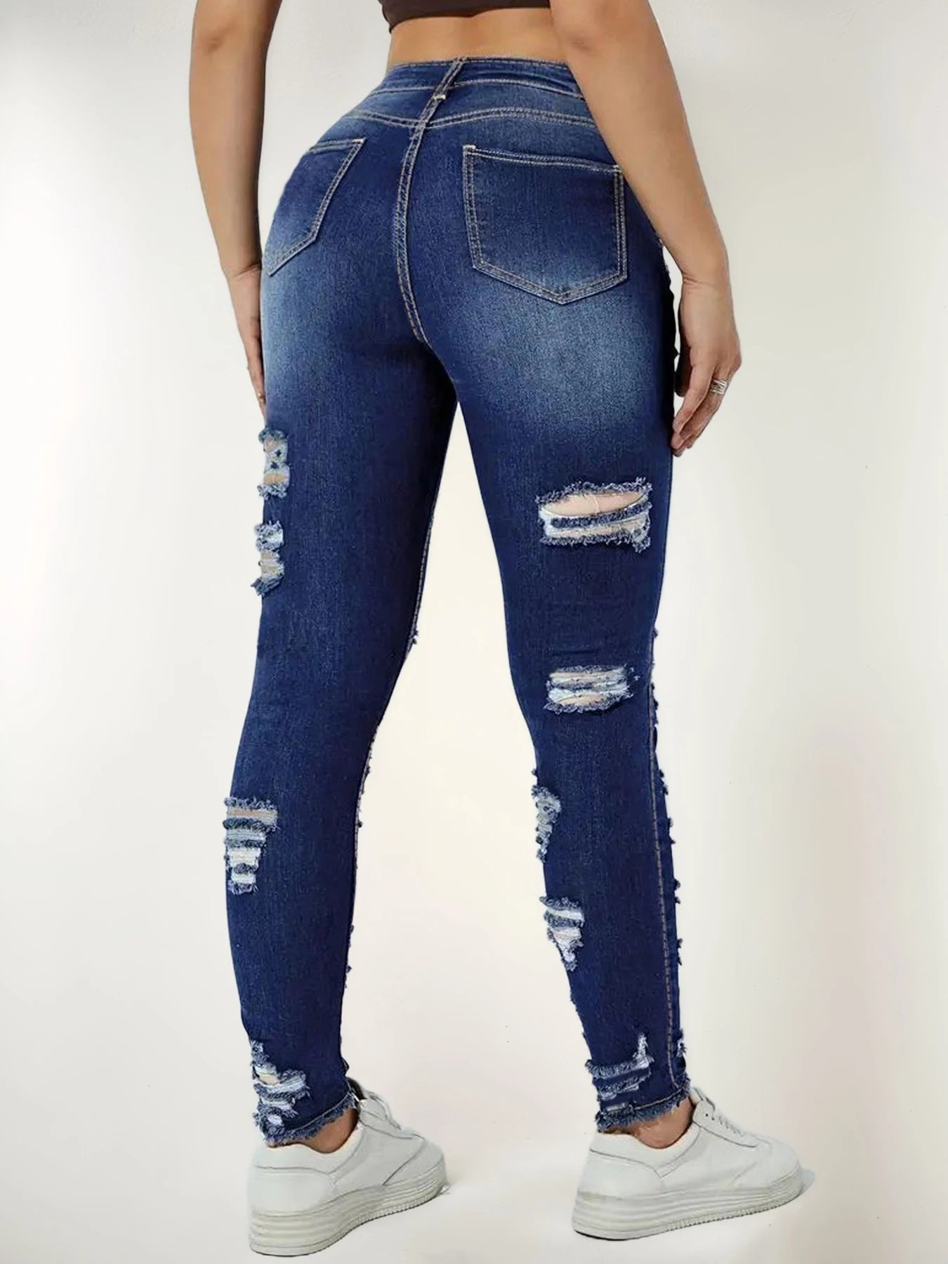 CN Guangdong Women's High Waisted Perforated Slim Jeans