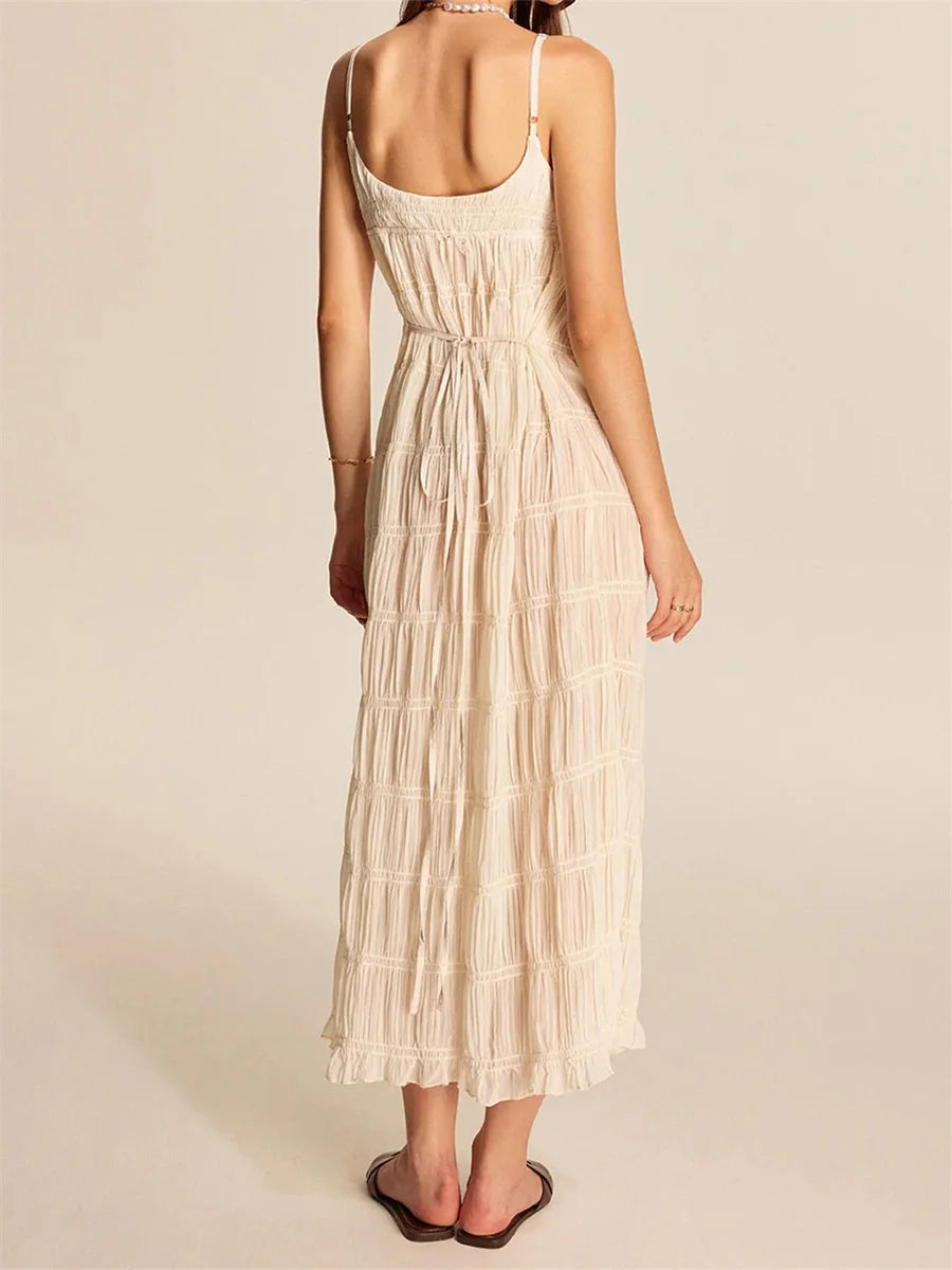 Hirigin Floral Velvet Maxi Dress With Ruffle Hem Strappy