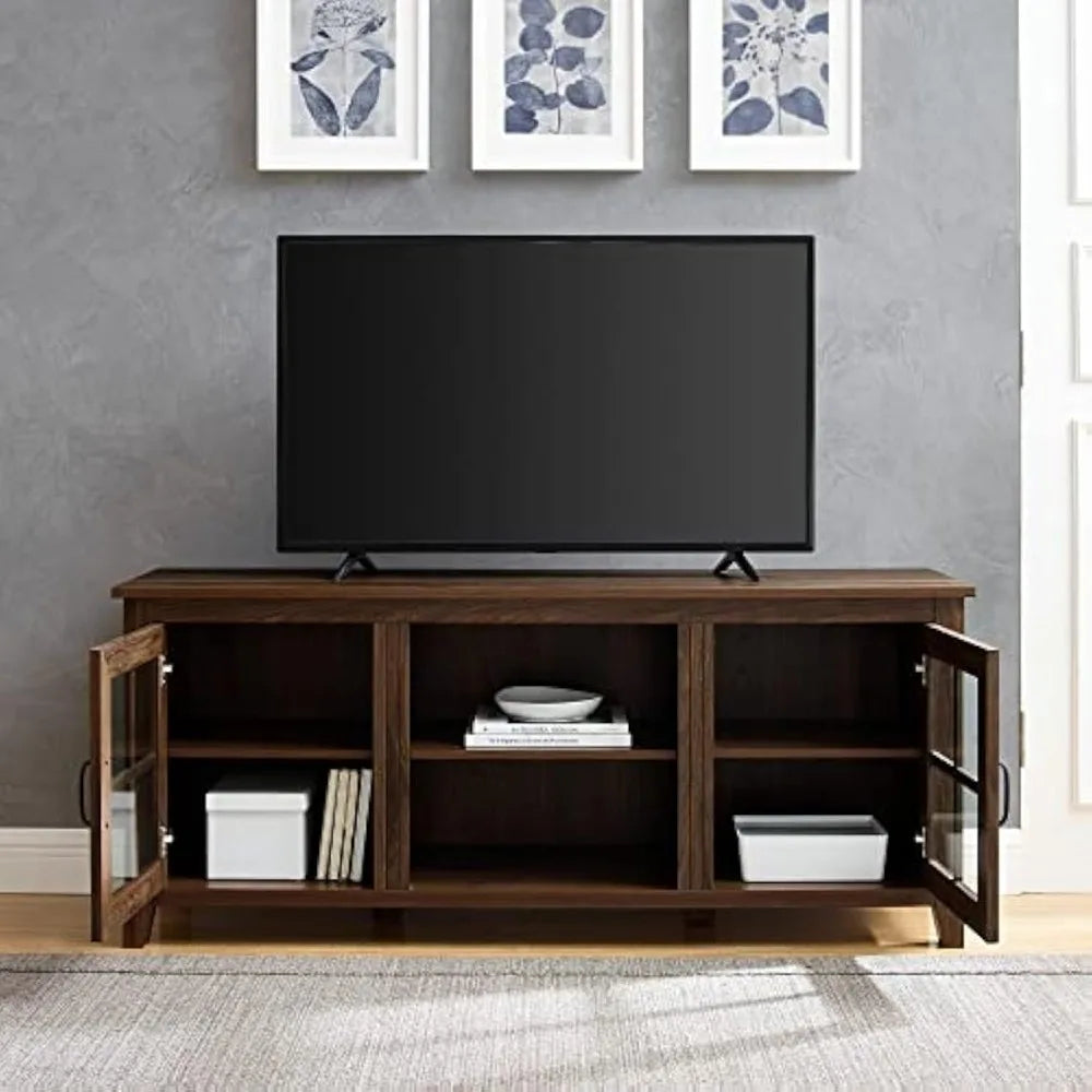 Dakota Modern Farmhouse Glass Door TV Stand with Shelves