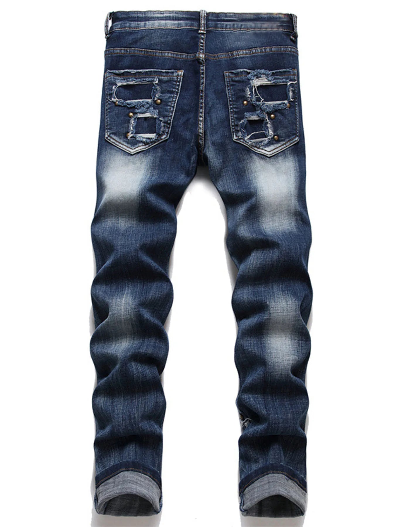 CN Zhejiang Mens Steampunk Patchwork Denim Jeans Rivet