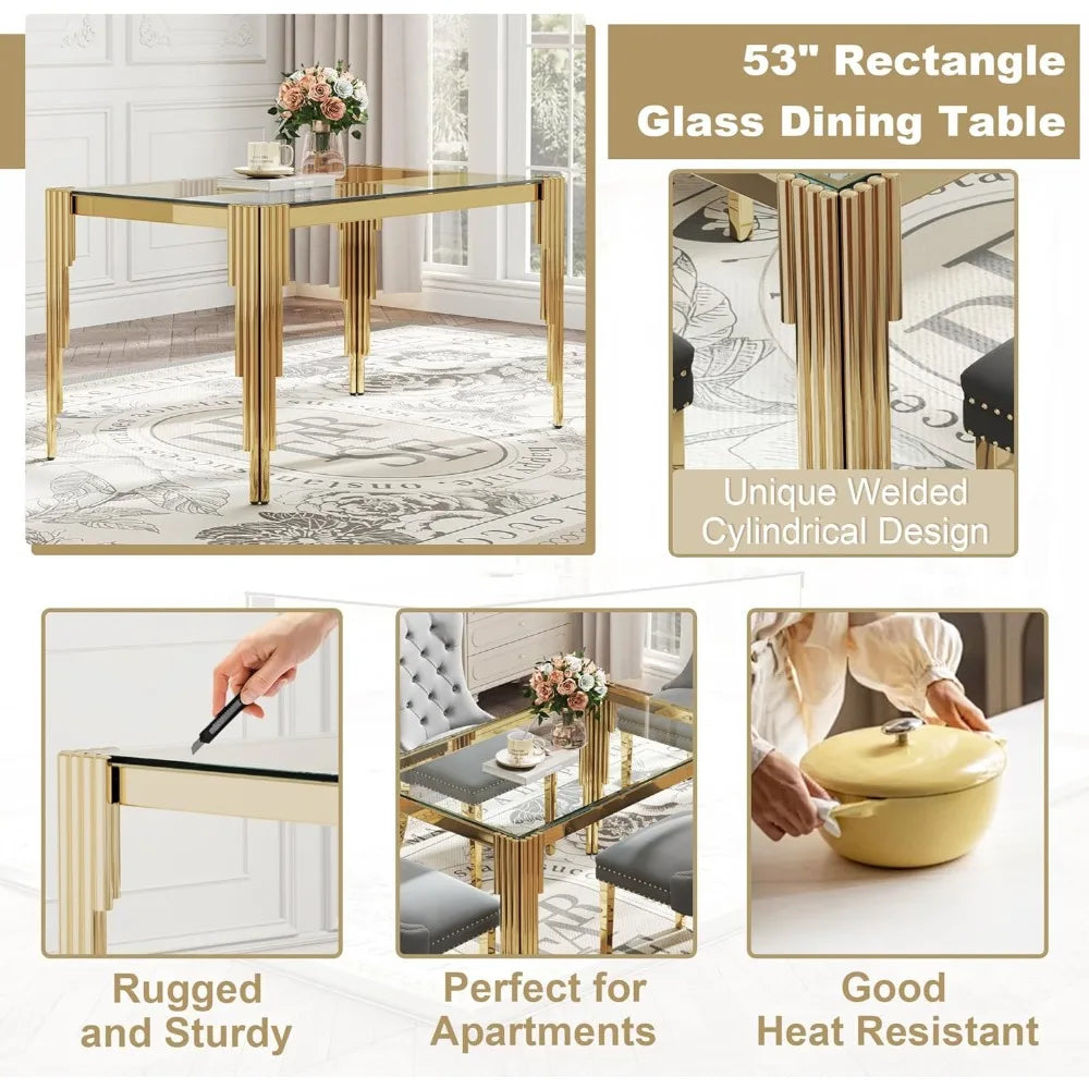 AMHDDT Glass Dining Table Set With Upholstered Chairs