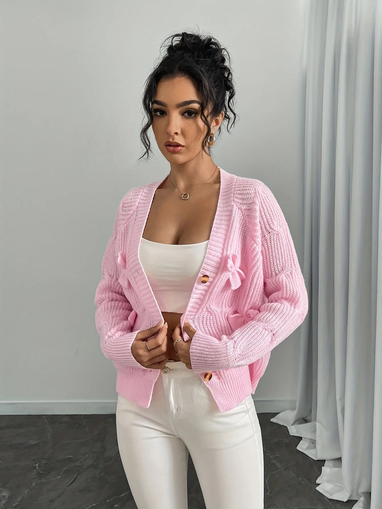Cakulo Autumn Winter Bow Knit Cardigan For Women Seasonal