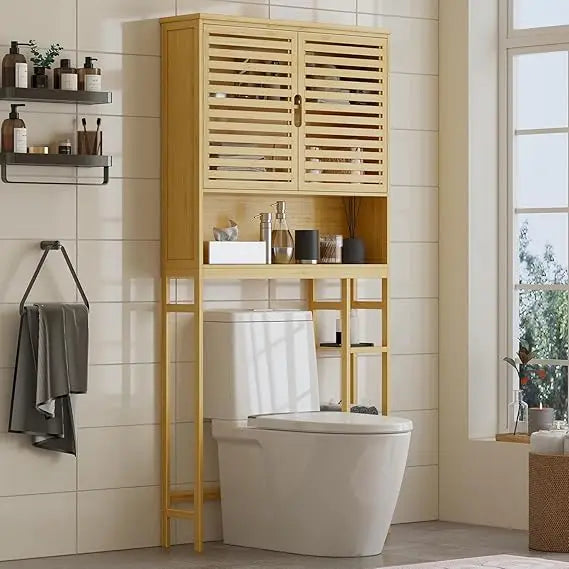 MKDK Over The Toilet Storage Cabinet Bamboo Freestanding