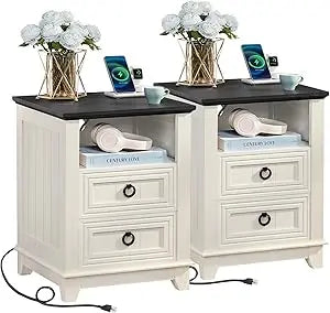 XMSJ Farmhouse Nightstands Set Of 2 With Charging Station