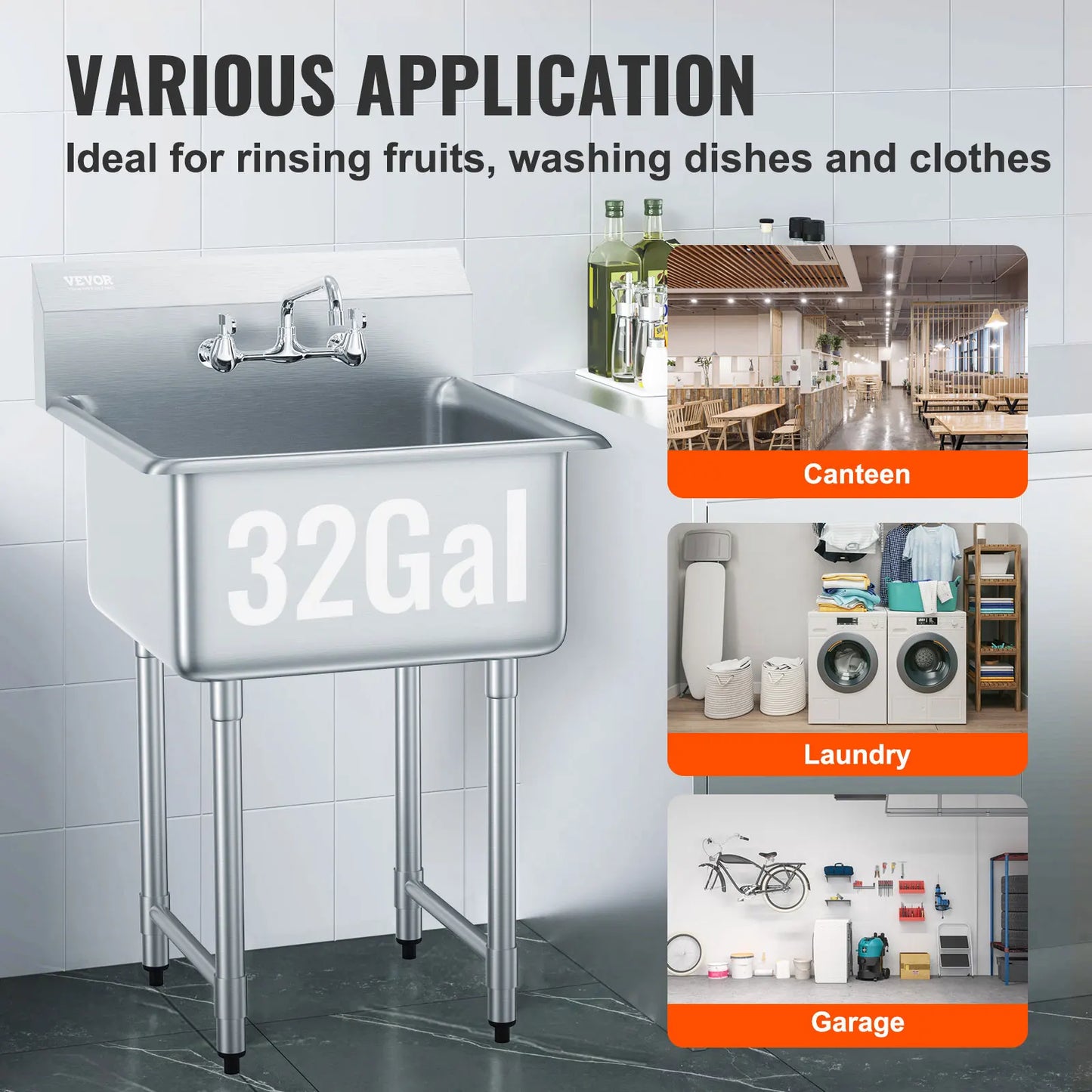 SucceBuy Stainless Steel Kitchen Prep And Utility Sink