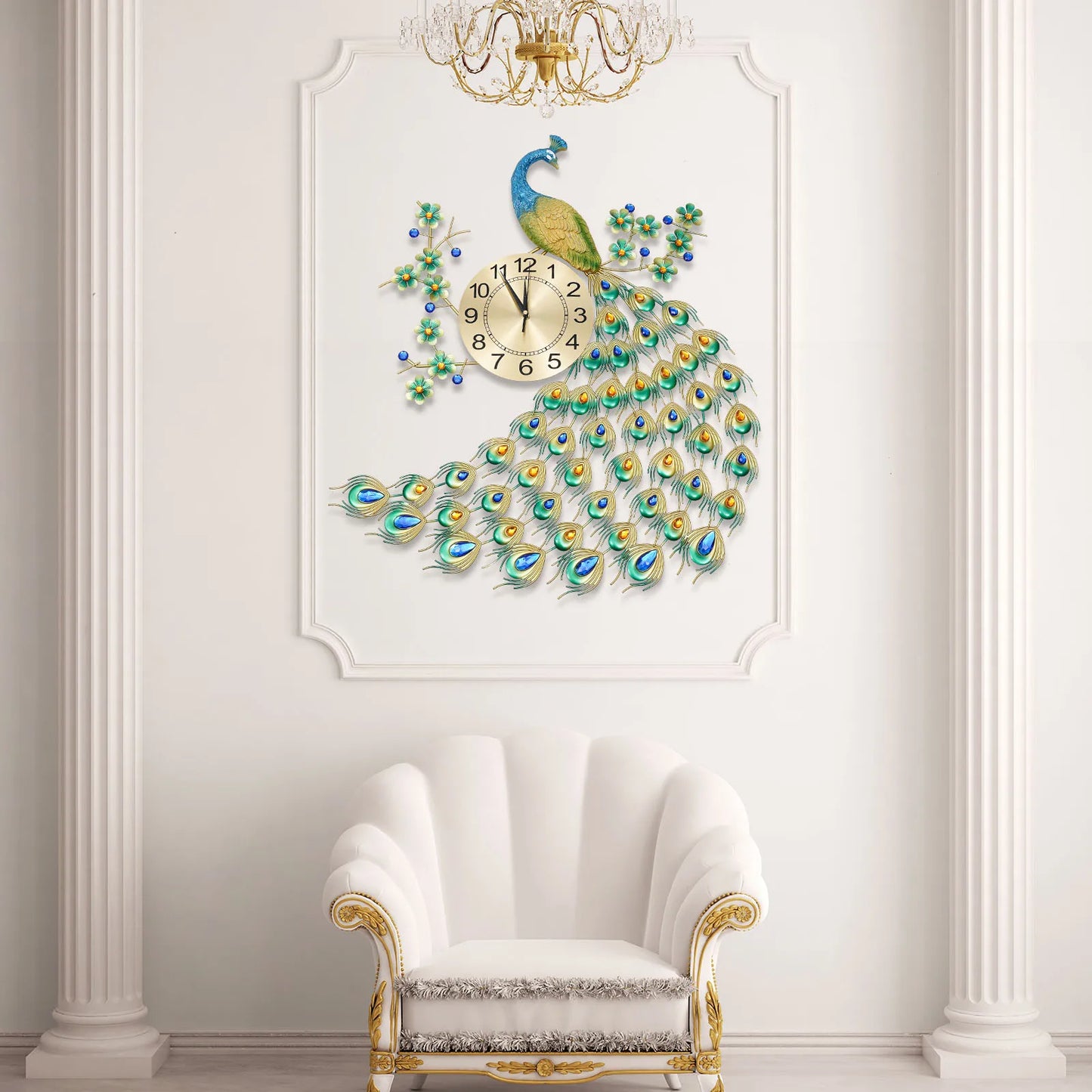 Complete Home And Apparel Luxury Peacock Wall Clock Metal