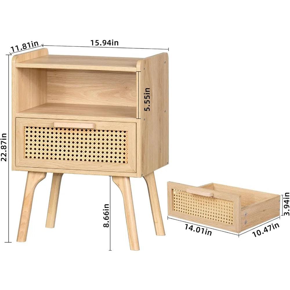 Complete Home and Apparel Rattan Nightstands Set Boho Style
