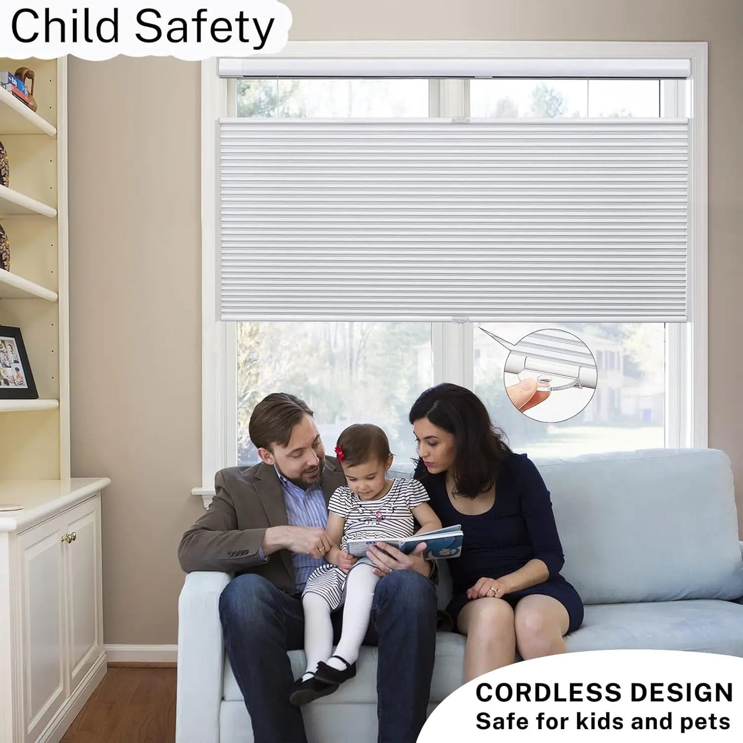 XMSJ Cordless Top Down Bottom Up Cellular Shades Blackout