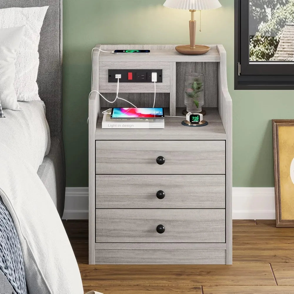 MKDK Nightstand Set With Charging Station And Hutch