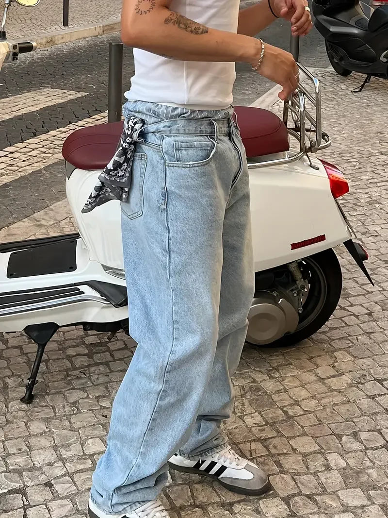 Mens Vintage Jeans Casual Loose Straight Fit Denim