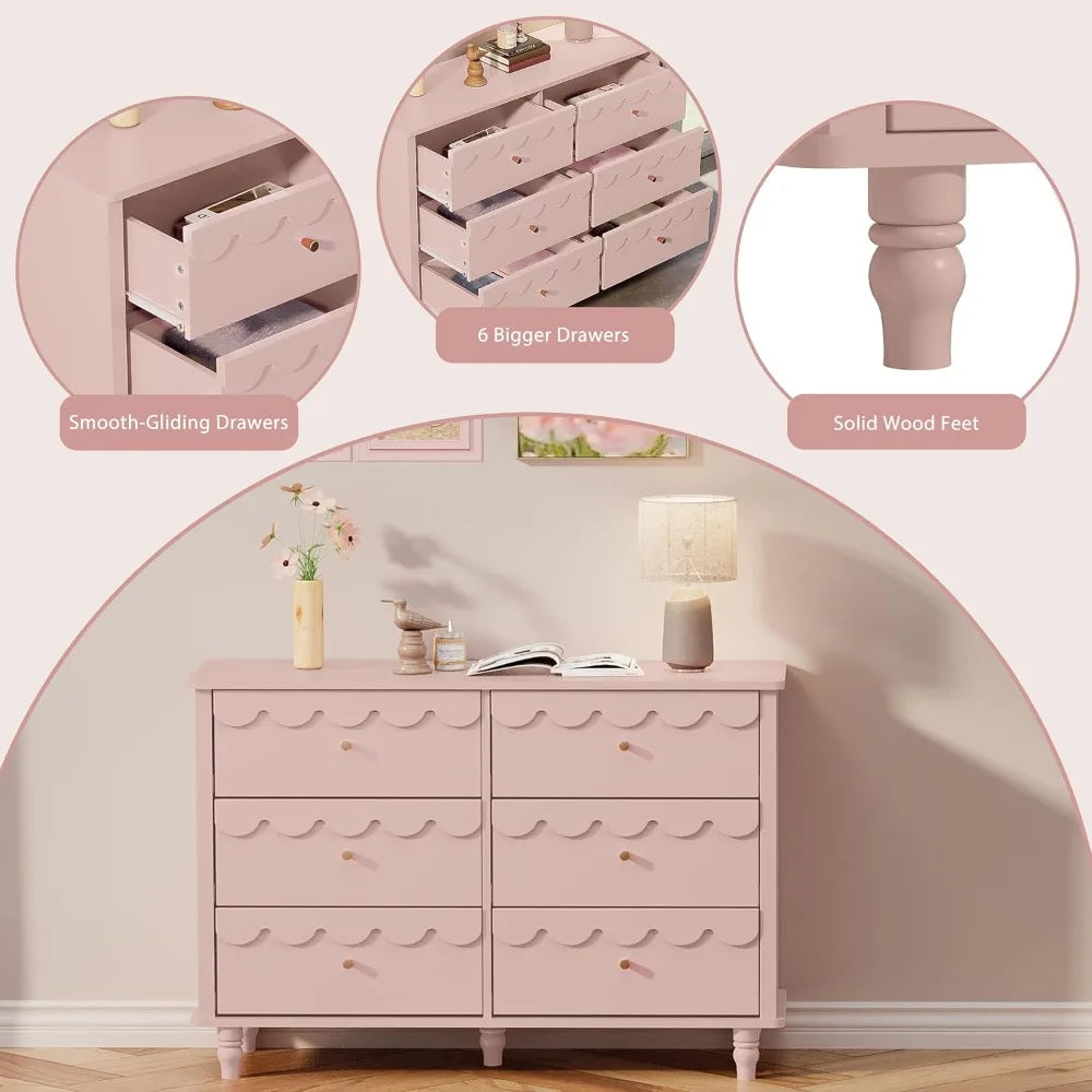 MKDK Modern Scalloped 6 Drawer Dresser Organizer Storage