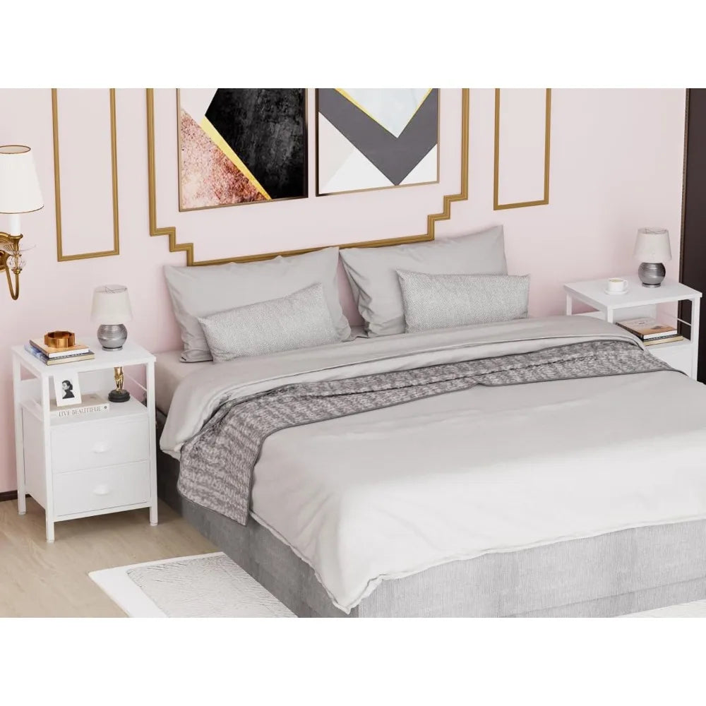 Frame Nightstands Set Two End Tables With Fabric Drawers