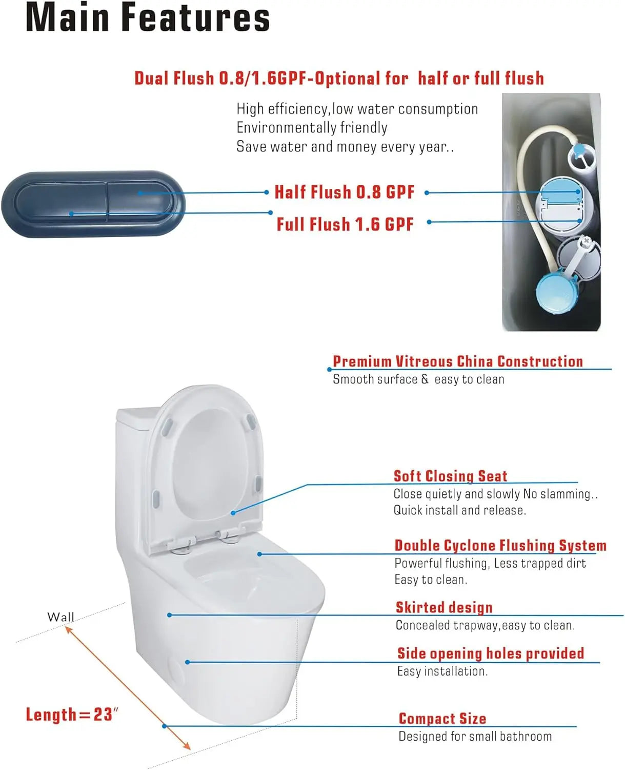 WinZo WZ5079WB Compact One Piece Toilet Dual Flush