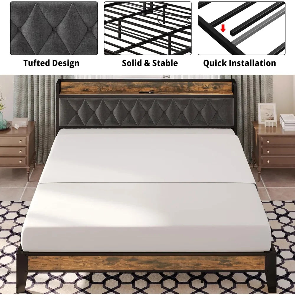 DAFIFY Storage Headboard Bed Frame With Electrical Outlets