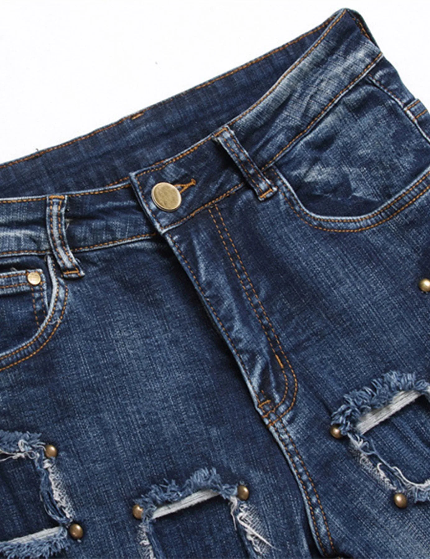 CN Zhejiang Mens Steampunk Patchwork Denim Jeans Rivet