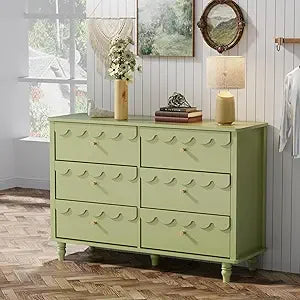 MKDK Modern Scalloped 6 Drawer Dresser Organizer Storage