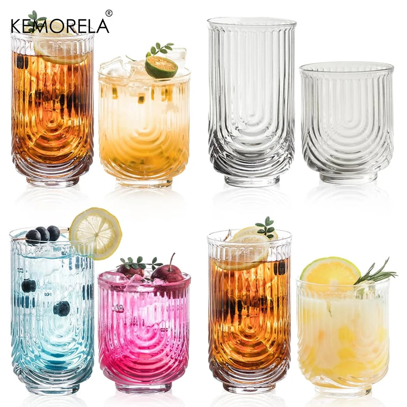 Drinkware Art Deco Cocktail Glass Highball Ribbed Set