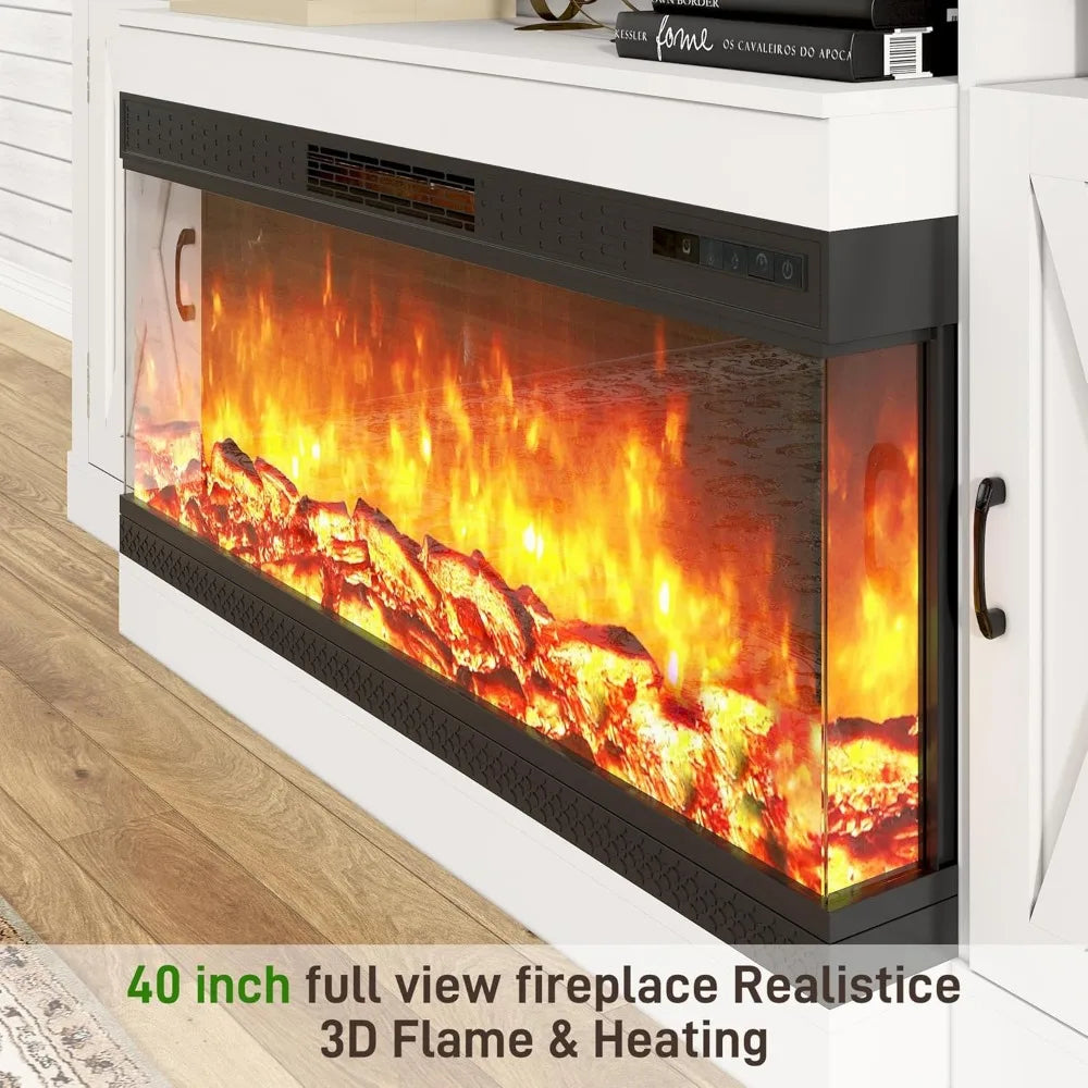 Farmhouse TV Stand With Glass Fireplace And LED Light