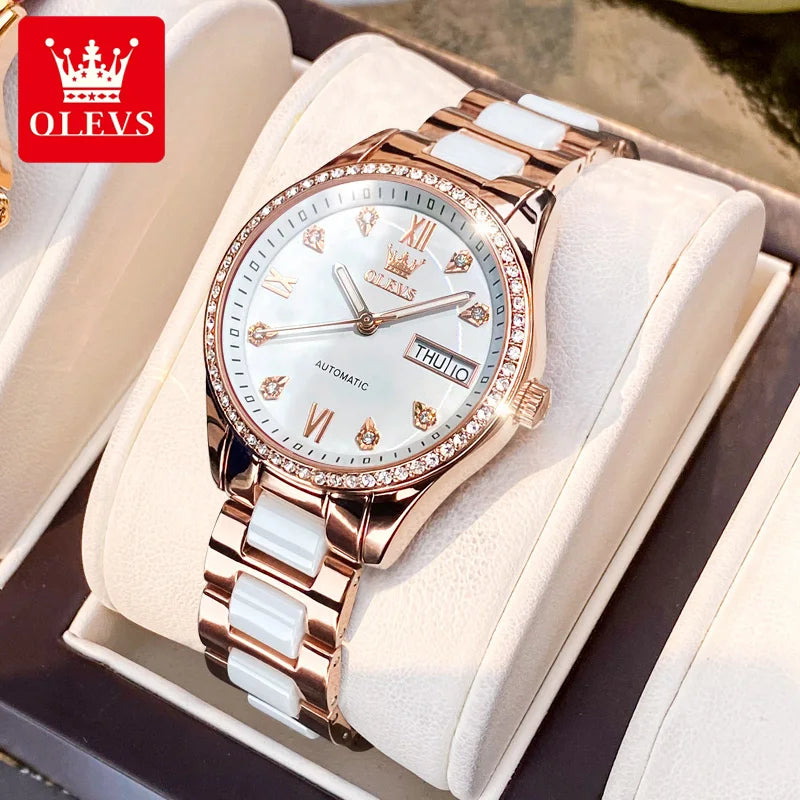 OLEVS 6637 Luxury Women Automatic Mechanical Watch Calendar