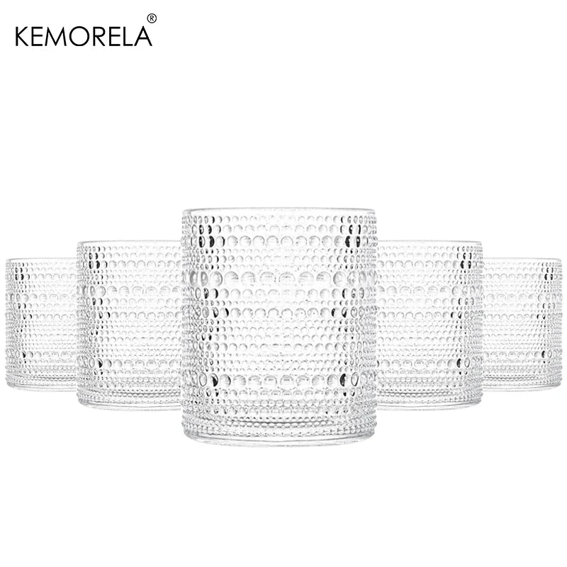 Kemorela Glassware Set of 6 Embossed Vintage Glasses